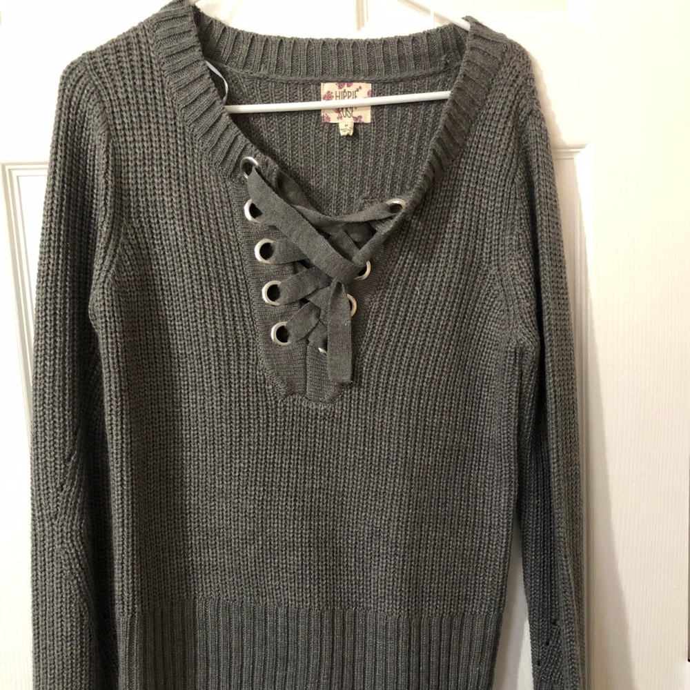 Front lace up sweater